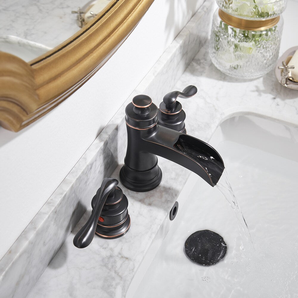 Crystal 8 inch Waterfall Widespread 2-Handle Bathroom Faucet in Oil Rubbed Bronze