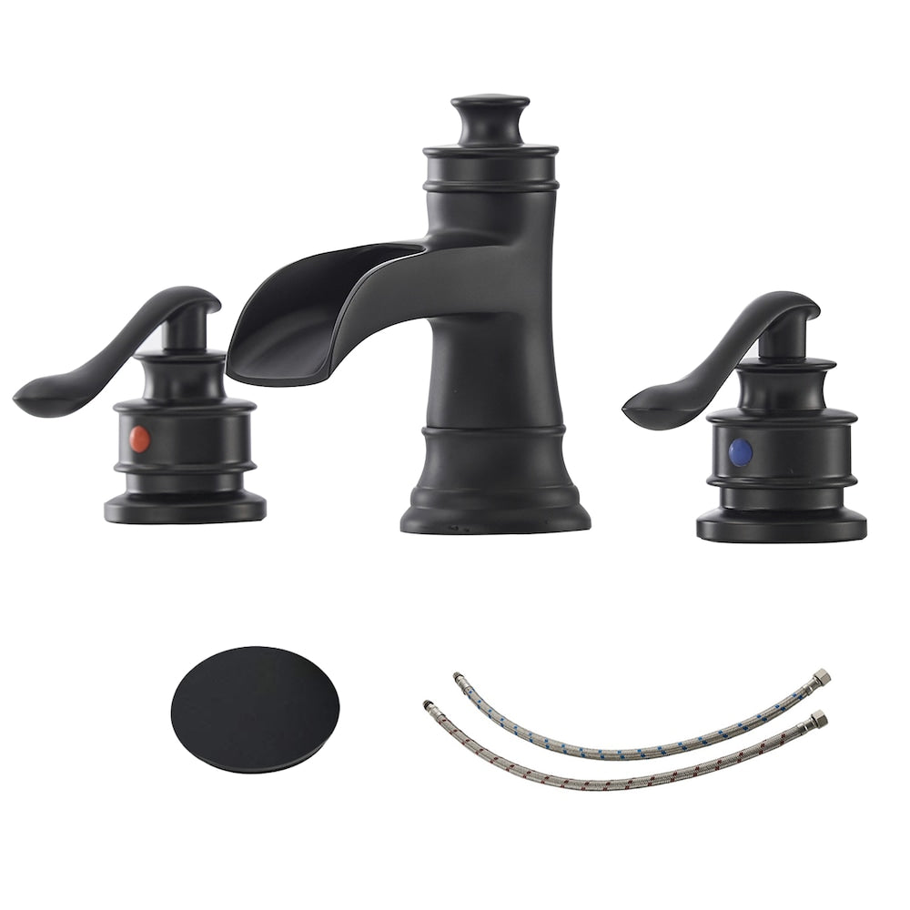 Robinet de salle de bain à 2 poignées avec bonde escamotable et cascade de 8 pouces de Vogue Black