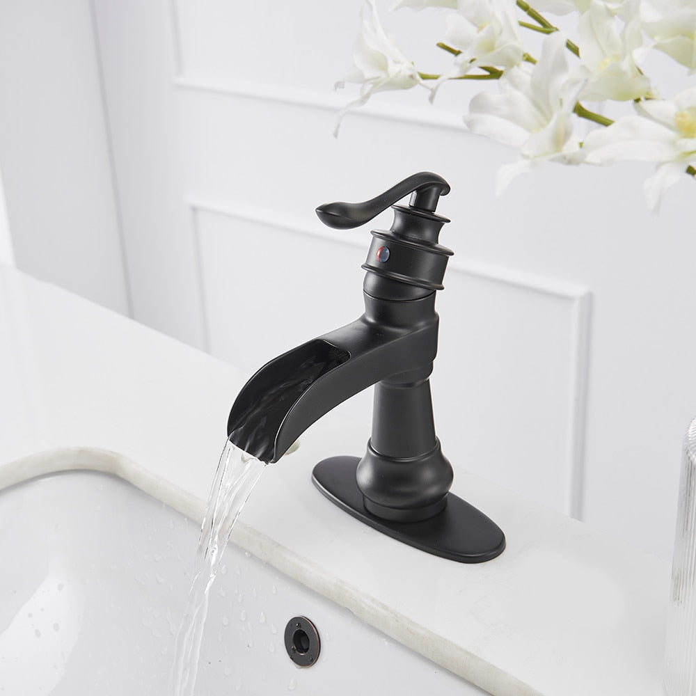 Robinet de salle de bain monotrou à arc bas en noir mat