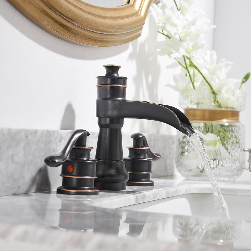 Celestial Oil Rubbed Bronze 8 inch Waterfall 2-Handle Bathroom Faucet With Pop-up Drain