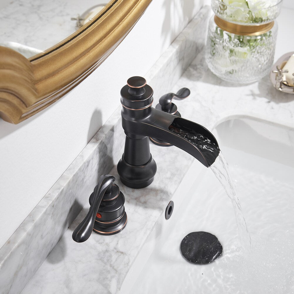 Celestial Oil Rubbed Bronze 8 inch Waterfall 2-Handle Bathroom Faucet With Pop-up Drain