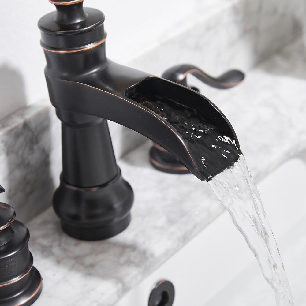 Celestial Oil Rubbed Bronze 8 inch Waterfall 2-Handle Bathroom Faucet With Pop-up Drain