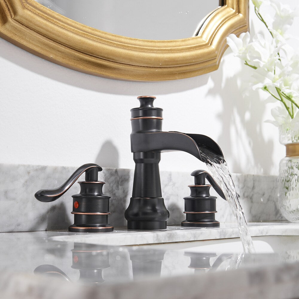 Celestial Oil Rubbed Bronze 8 inch Waterfall 2-Handle Bathroom Faucet With Pop-up Drain
