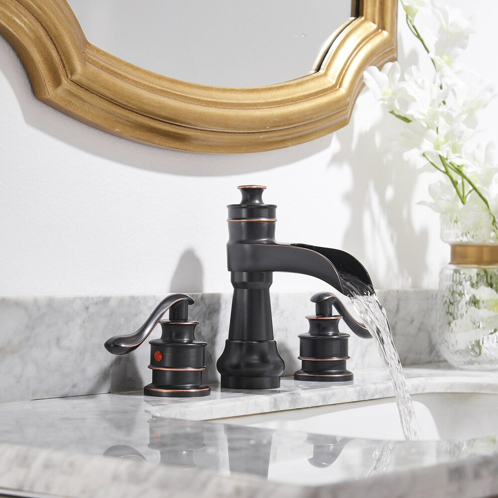 Celestial Oil Rubbed Bronze 8 inch Waterfall 2-Handle Bathroom Faucet With Pop-up Drain