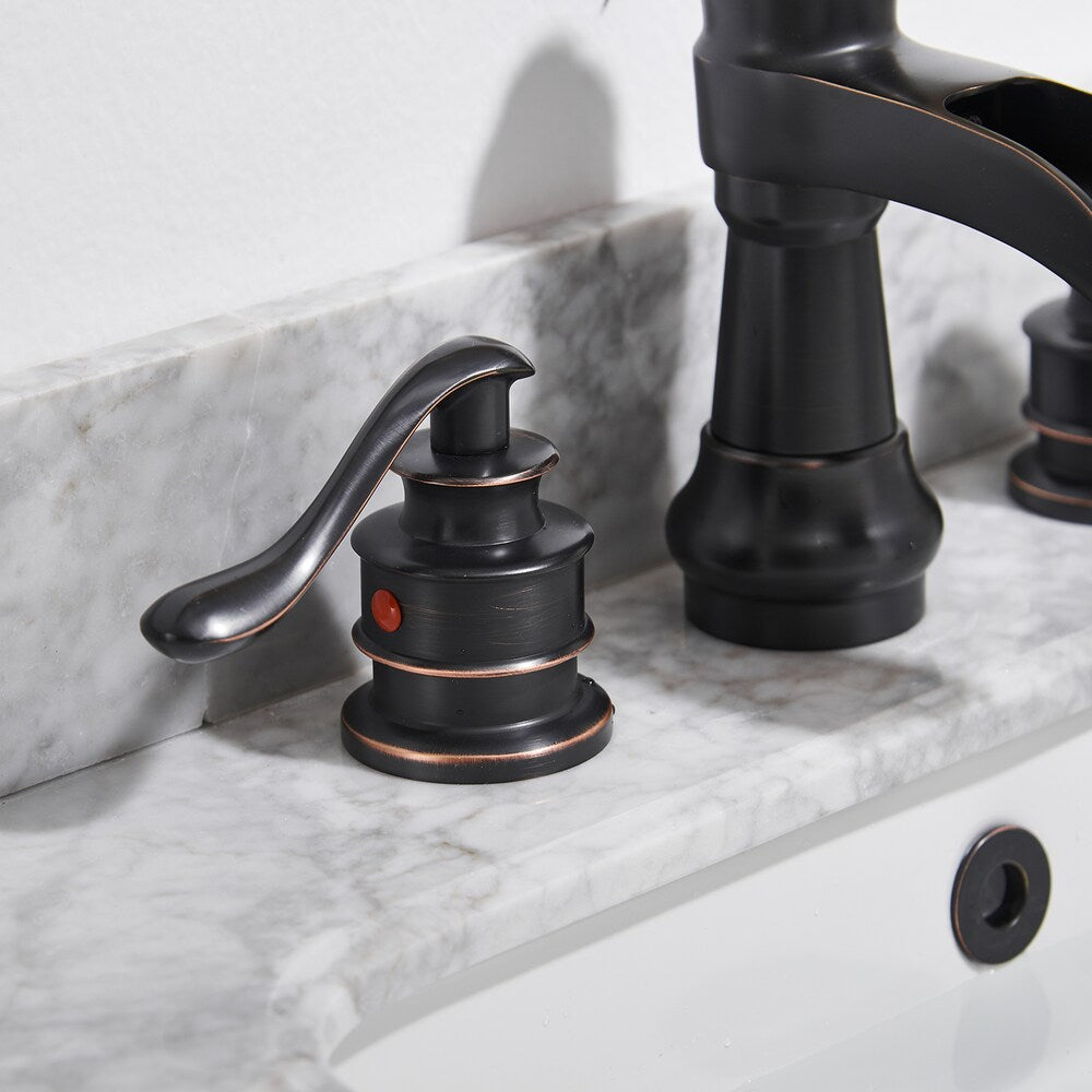 Celestial Oil Rubbed Bronze 8 inch Waterfall 2-Handle Bathroom Faucet With Pop-up Drain