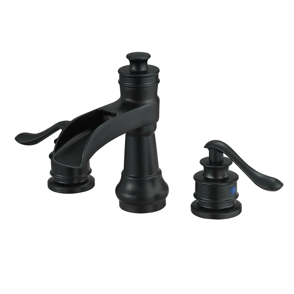 Celestial Matte Black 8 inch Waterfall 2-Handle Bathroom Faucet With Pop-up Drain