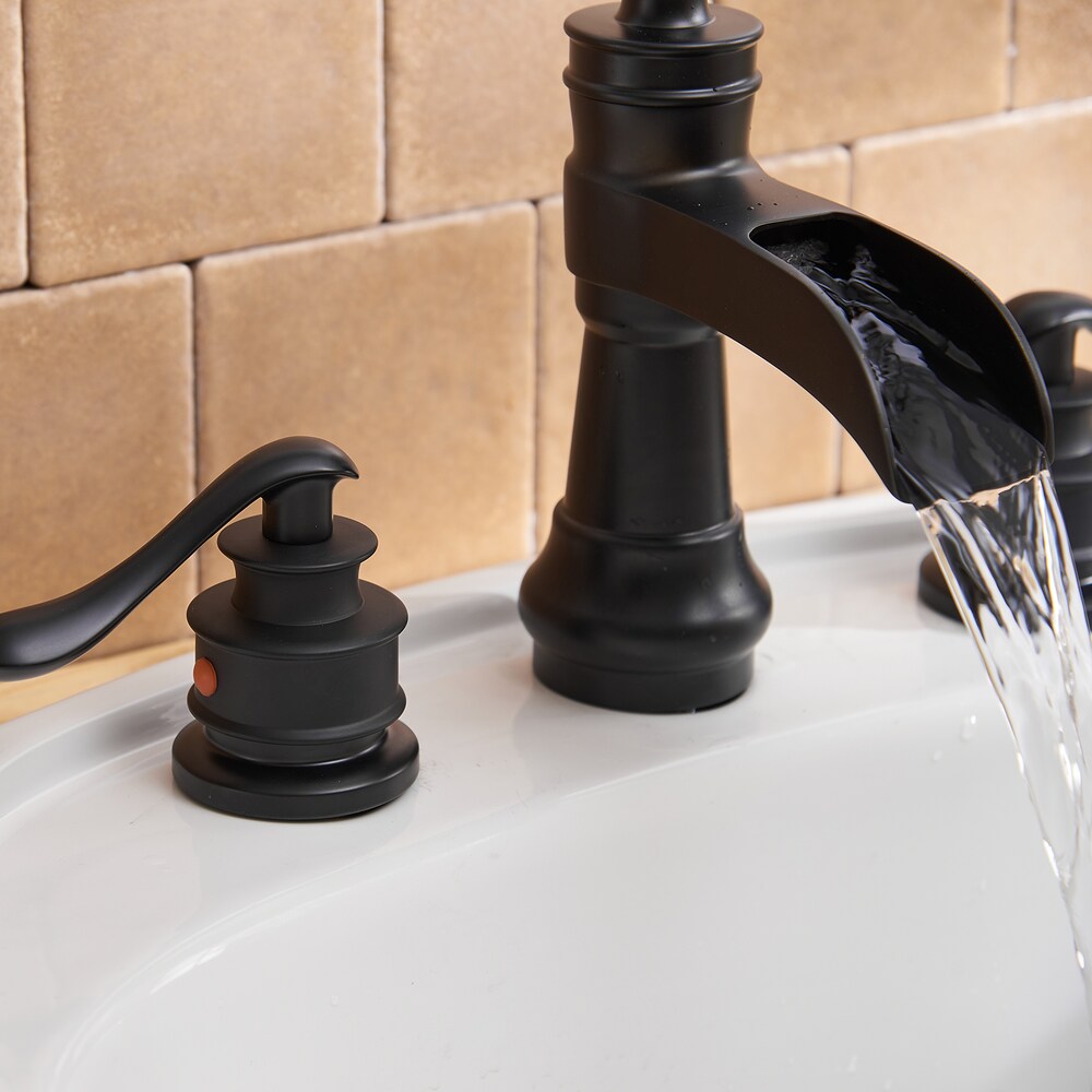 Celestial Matte Black 8 inch Waterfall 2-Handle Bathroom Faucet With Pop-up Drain