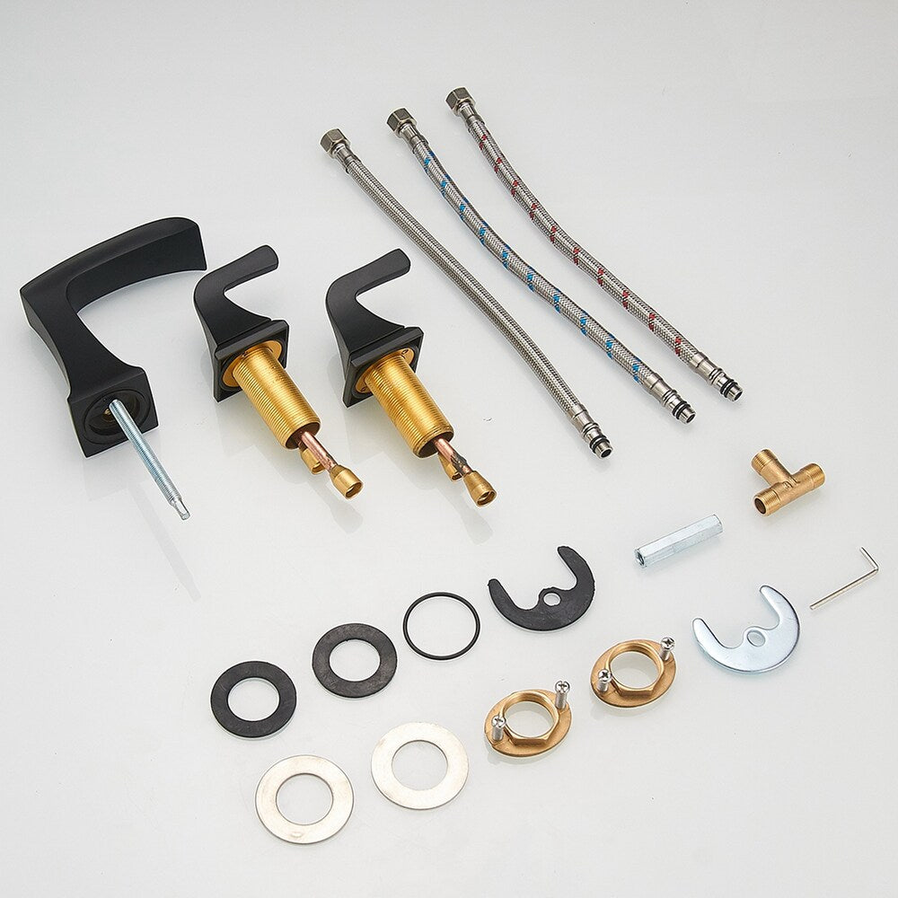 Prism Matte Black 8 inch Widespread 2-Handle Waterfall Bathroom Sink Faucet With Pop-up Drain