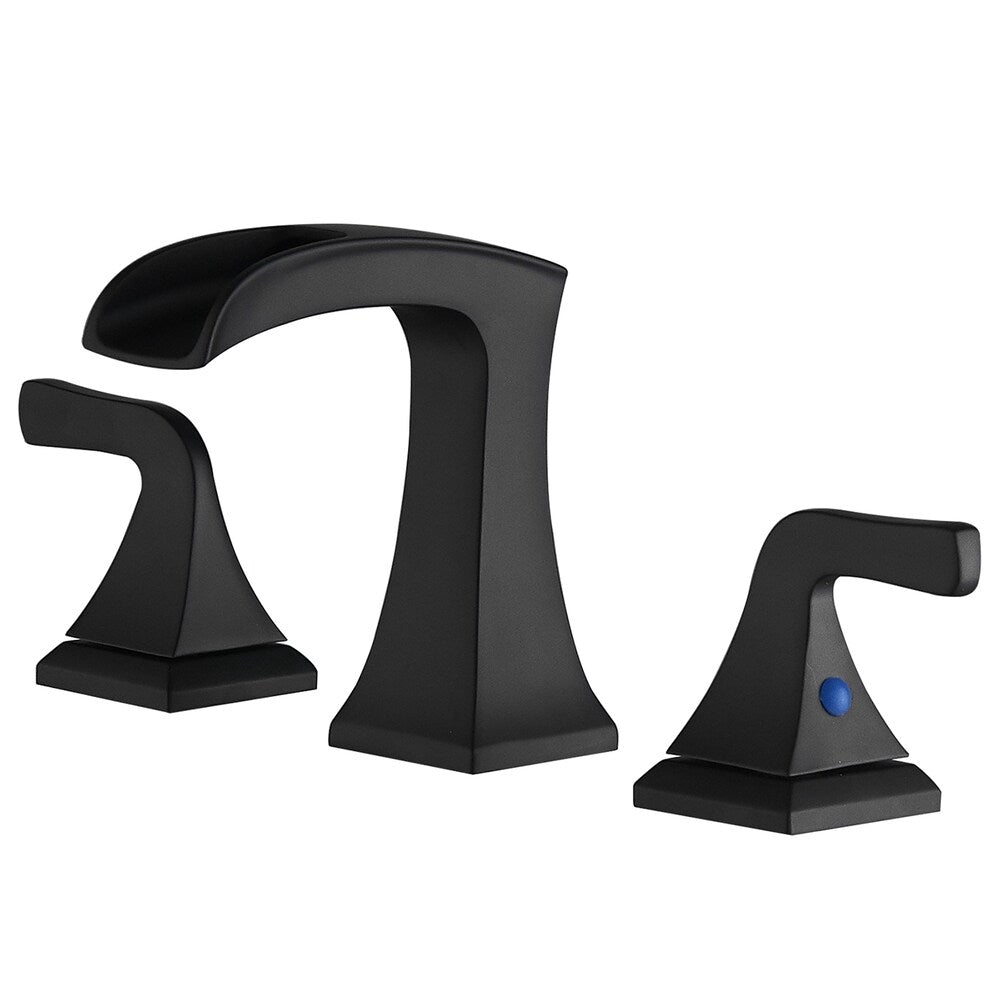 Prism Matte Black 8 inch Widespread 2-Handle Waterfall Bathroom Sink Faucet With Pop-up Drain
