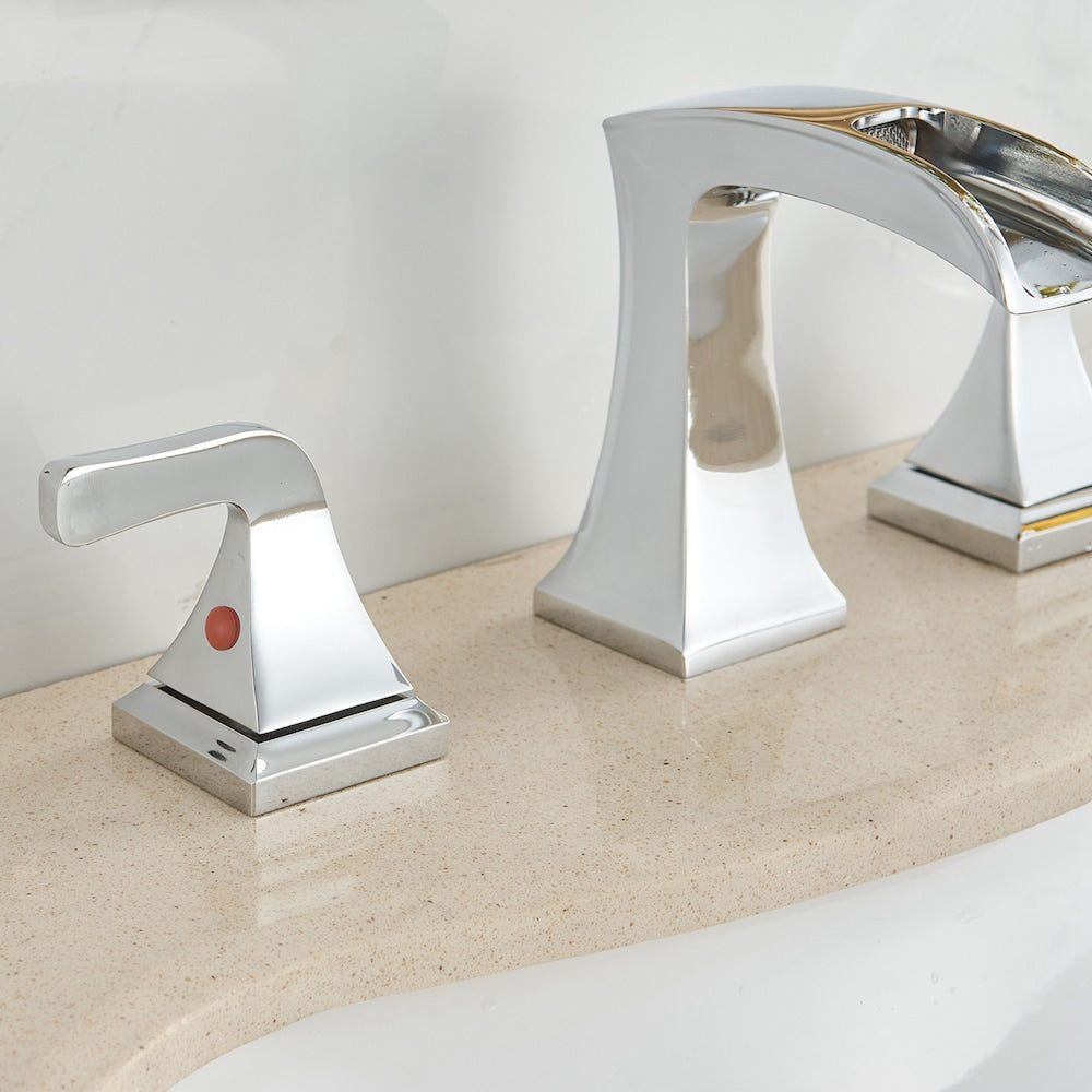 Prism Chrome 8 inch Widespread 2-Handle Waterfall Bathroom Sink Faucet With Pop-up Drain