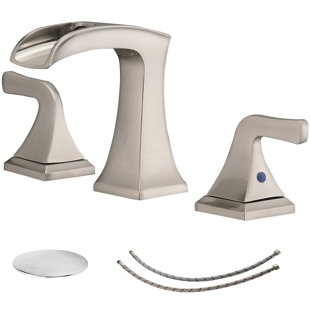 Prism Brushed Nickel 8 inch Widespread 2-Handle Waterfall Bathroom Sink Faucet With Pop-up Drain