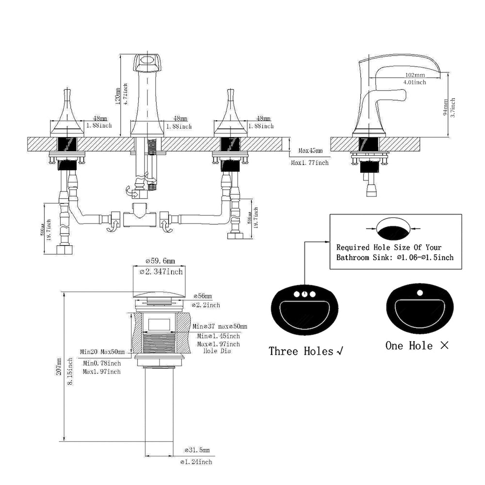 Prism Brushed Nickel 8 inch Widespread 2-Handle Waterfall Bathroom Sink Faucet With Pop-up Drain