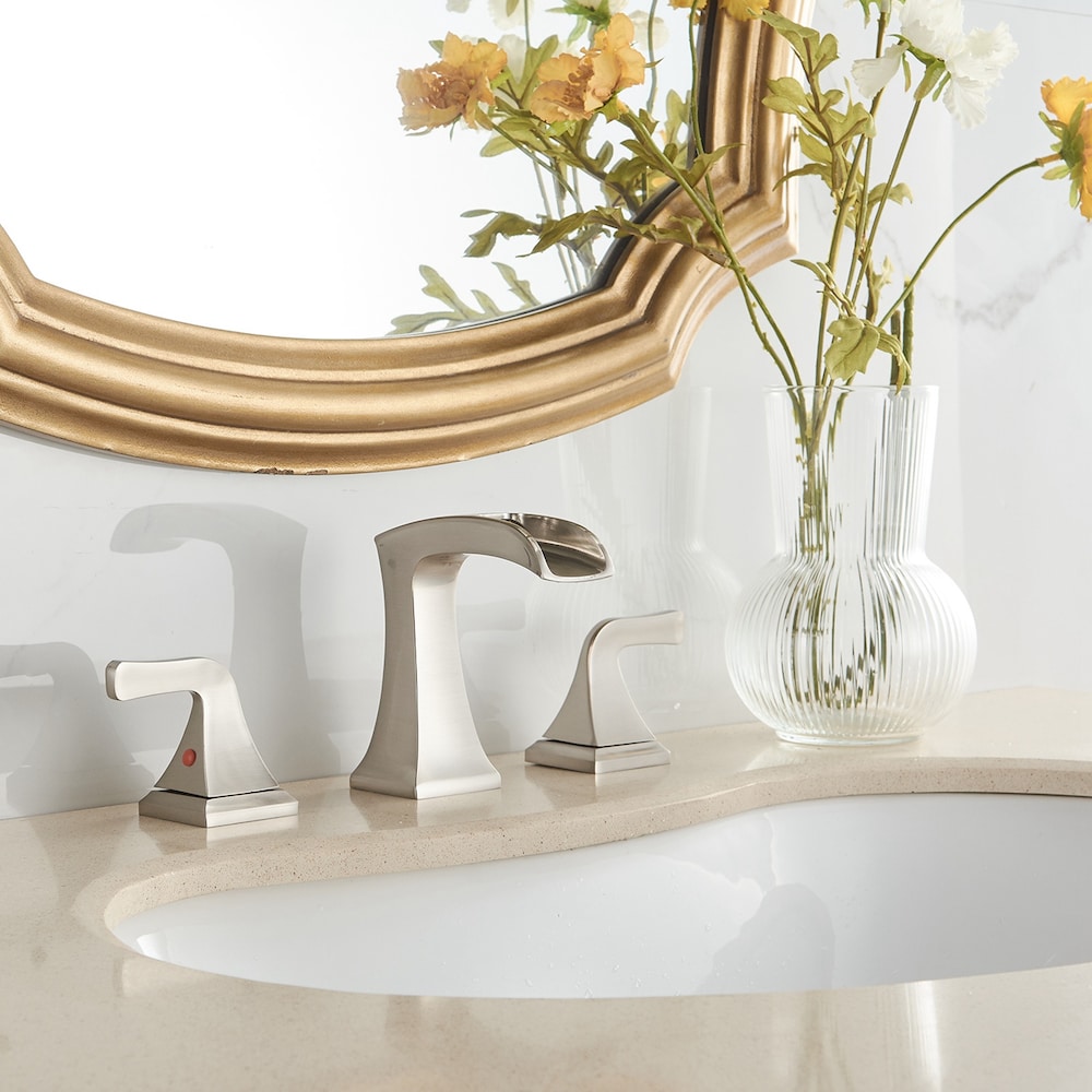 Prism Brushed Nickel 8 inch Widespread 2-Handle Waterfall Bathroom Sink Faucet With Pop-up Drain