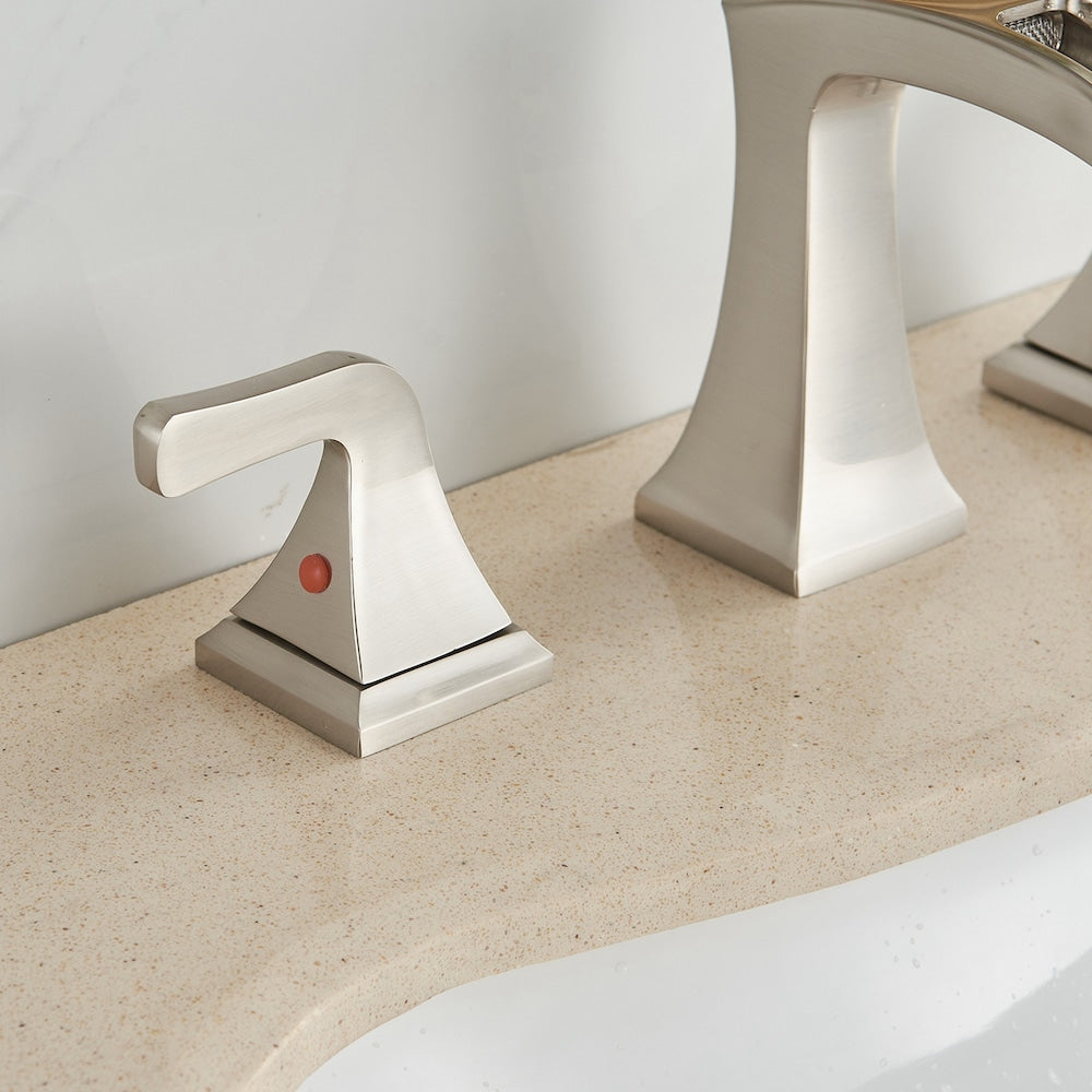 Prism Brushed Nickel 8 inch Widespread 2-Handle Waterfall Bathroom Sink Faucet With Pop-up Drain