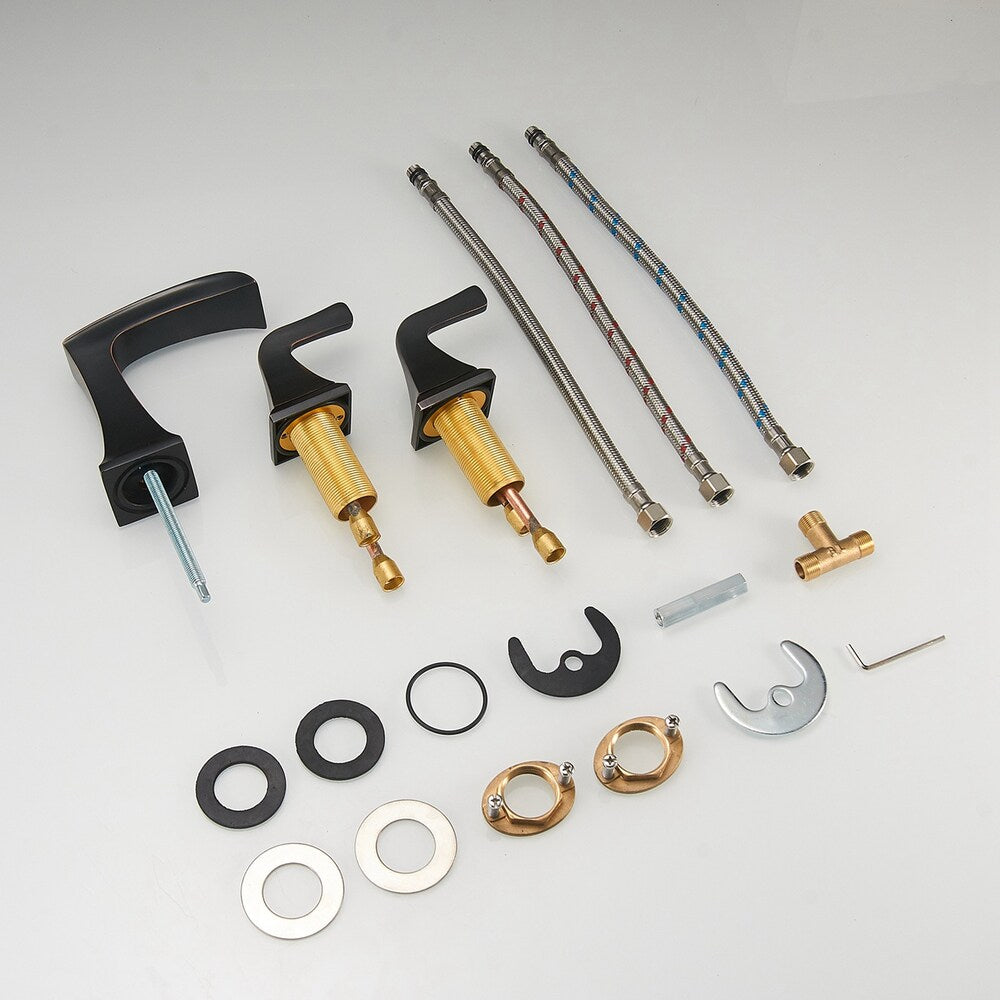 Prism Oil Rubbed Bronze 8 inch Widespread 2-Handle Waterfall Bathroom Sink Faucet With Pop-up Drain