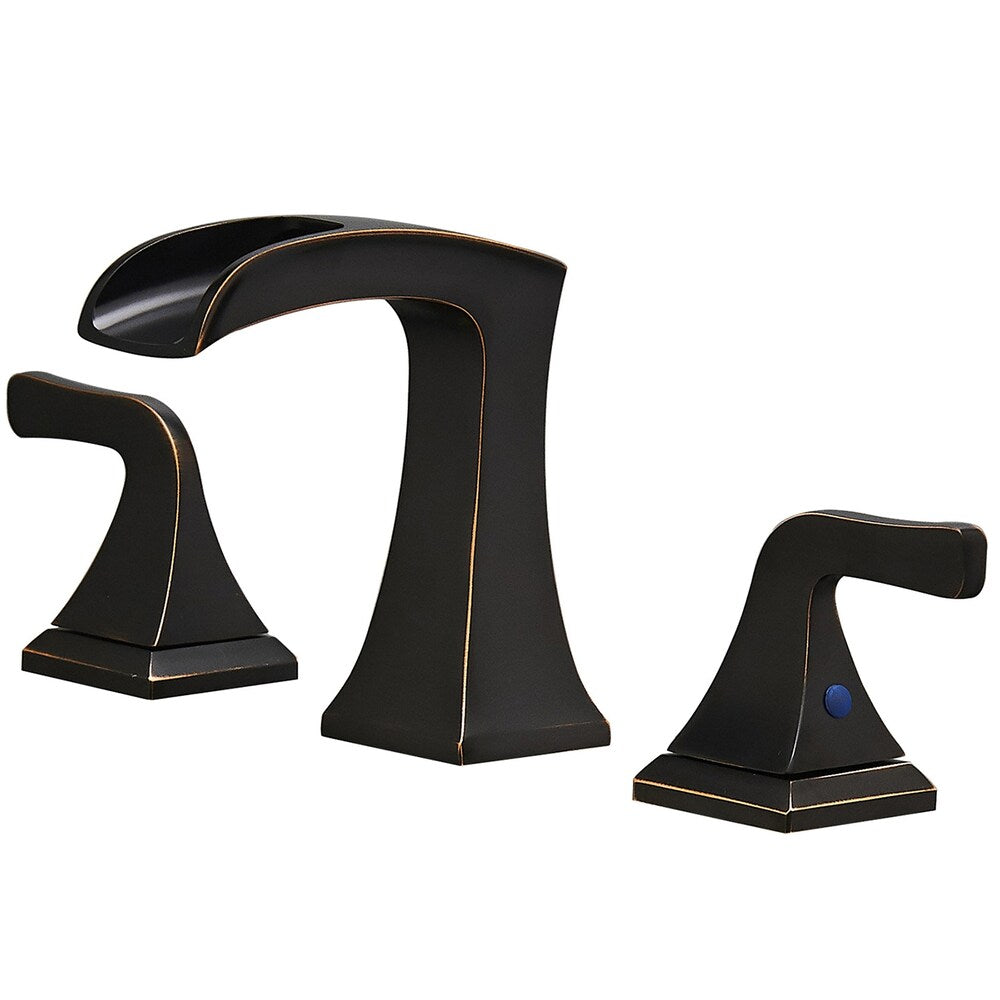 Prism Oil Rubbed Bronze 8 inch Widespread 2-Handle Waterfall Bathroom Sink Faucet With Pop-up Drain