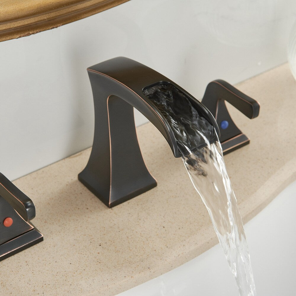 Prism Oil Rubbed Bronze 8 inch Widespread 2-Handle Waterfall Bathroom Sink Faucet With Pop-up Drain