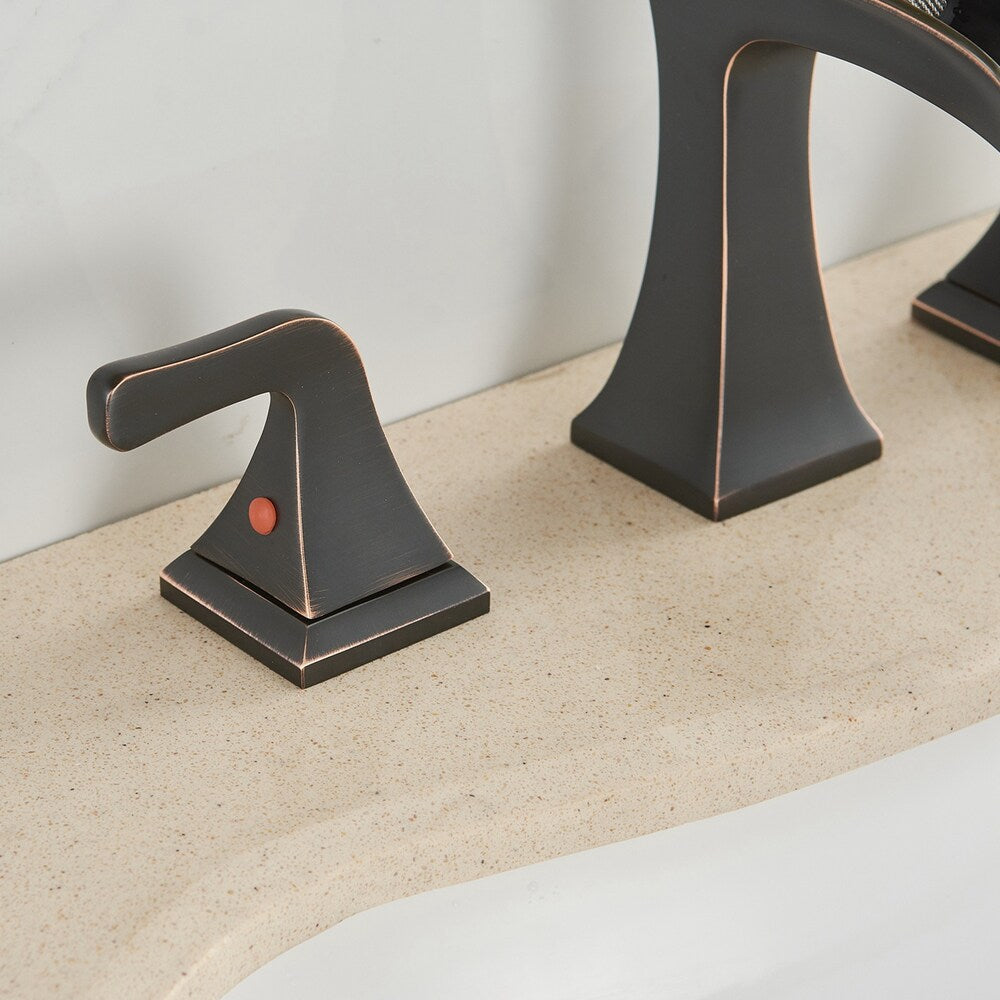 Prism Oil Rubbed Bronze 8 inch Widespread 2-Handle Waterfall Bathroom Sink Faucet With Pop-up Drain