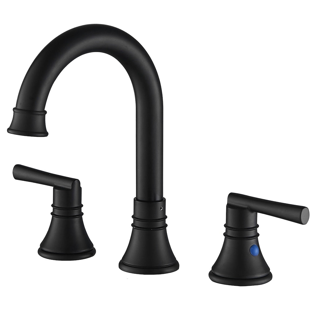 Revelation Matte Black 8 inch 2-Handle Bathroom Sink Faucet With Pop-up Drain