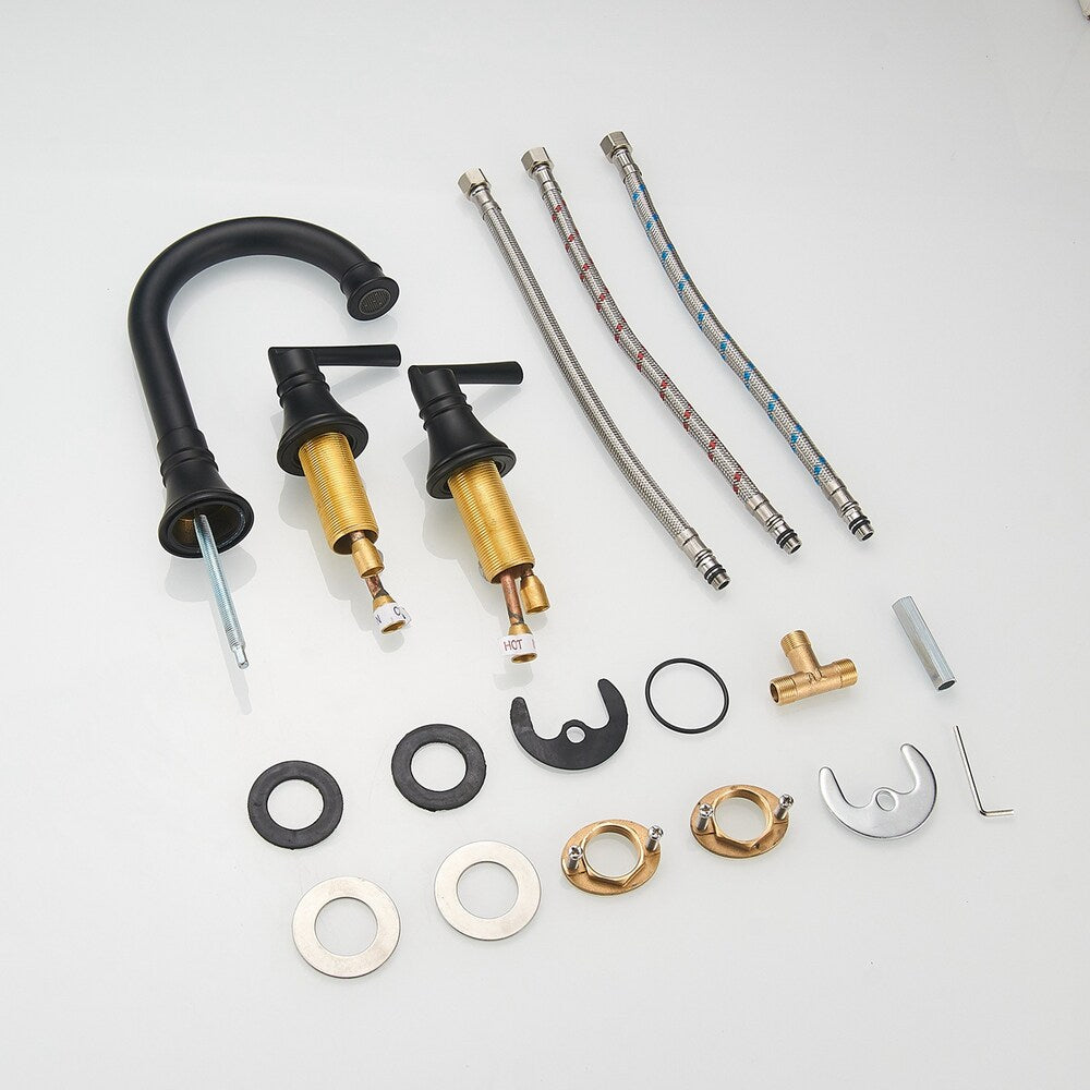 Revelation Matte Black 8 inch 2-Handle Bathroom Sink Faucet With Pop-up Drain