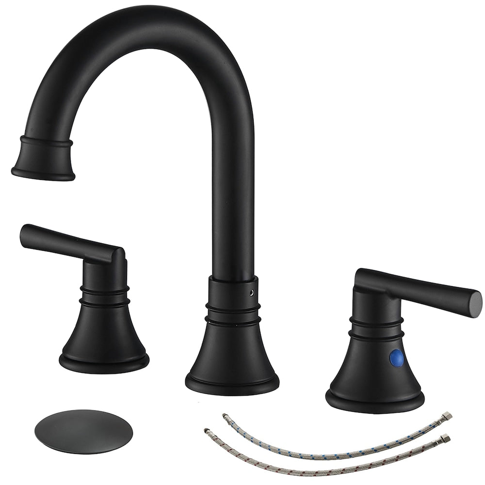 Revelation Matte Black 8 inch 2-Handle Bathroom Sink Faucet With Pop-up Drain