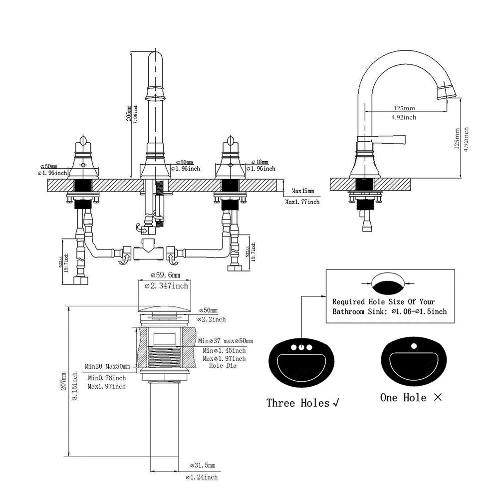 Revelation Brushed Nickel 8 inch 2-Handle Bathroom Sink Faucet With Pop-up Drain