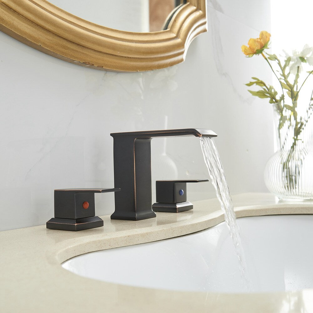 Infinity Oil Rubbed Bronze 8 inch Waterfall Widespread 2-Handle Bathroom Faucet With Pop-up Drain