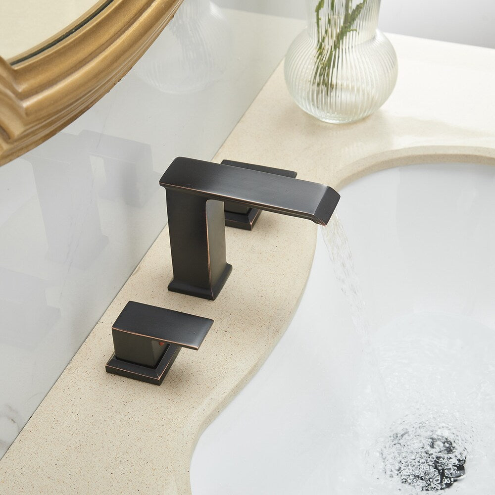 Infinity Oil Rubbed Bronze 8 inch Waterfall Widespread 2-Handle Bathroom Faucet With Pop-up Drain