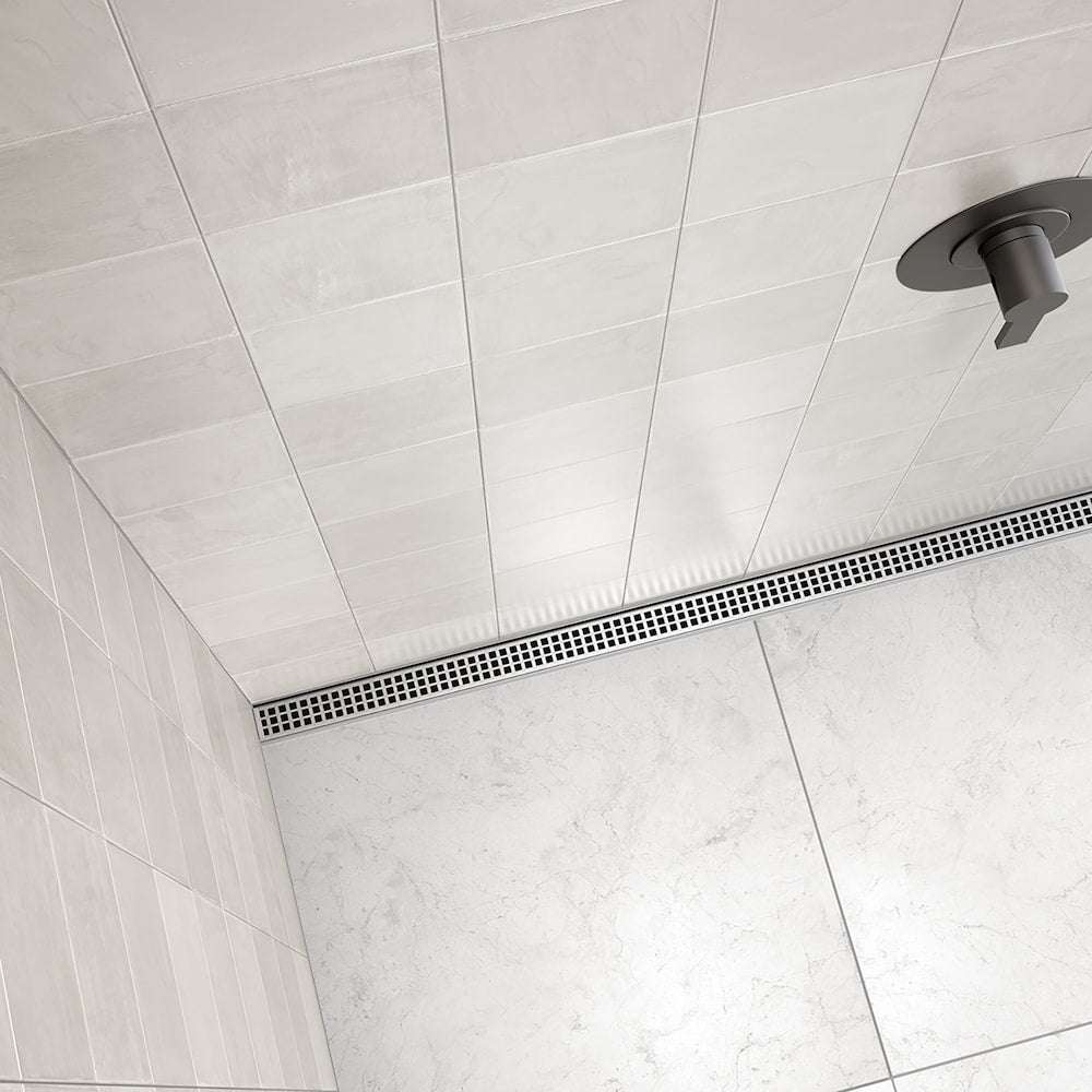 Kit d'installation de grille carrée et de drain de sol en acier inoxydable brossé Kerdi-Line-Vario de 48 po