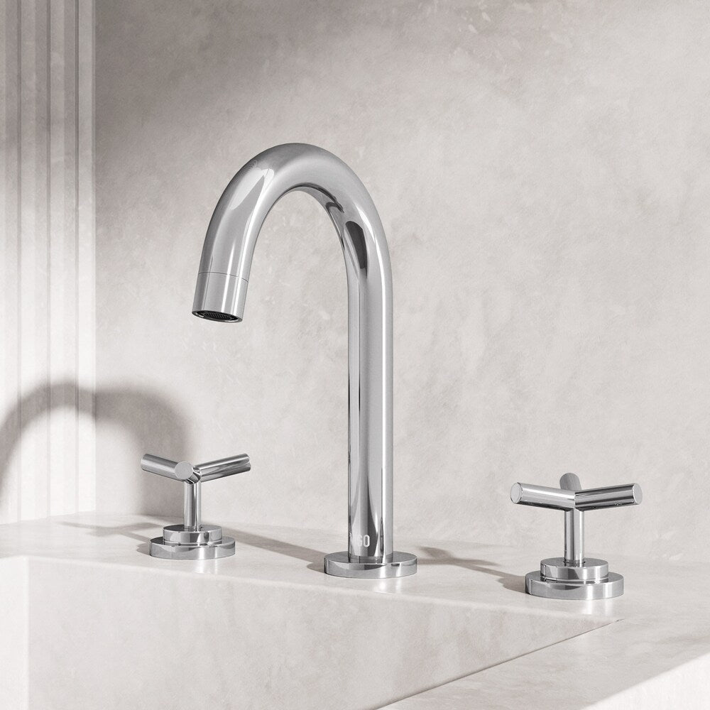 Robinet de salle de bain Jewel 9 po H à 2 poignées à arc élevé et à large bec avec poignées en croix en chrome