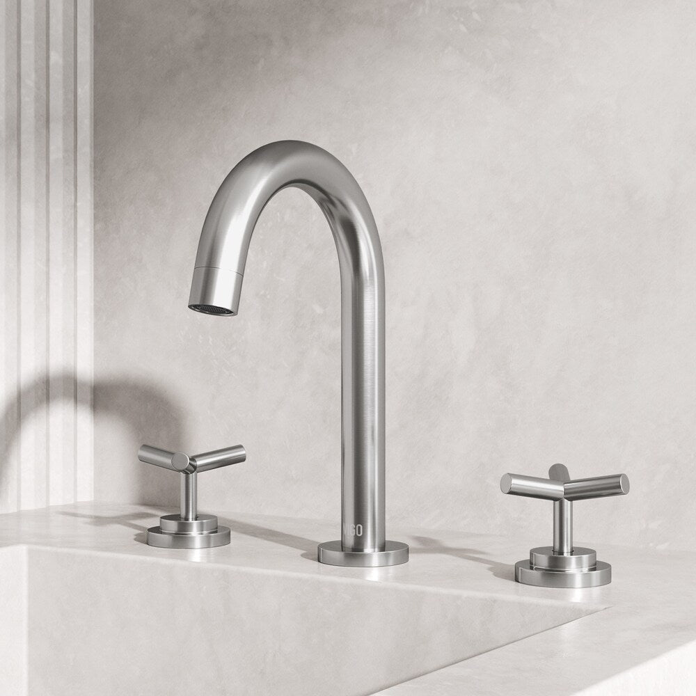 Robinet de salle de bain Jewel 9 po à 2 poignées en H et à arc élevé avec poignées croisées en nickel brossé