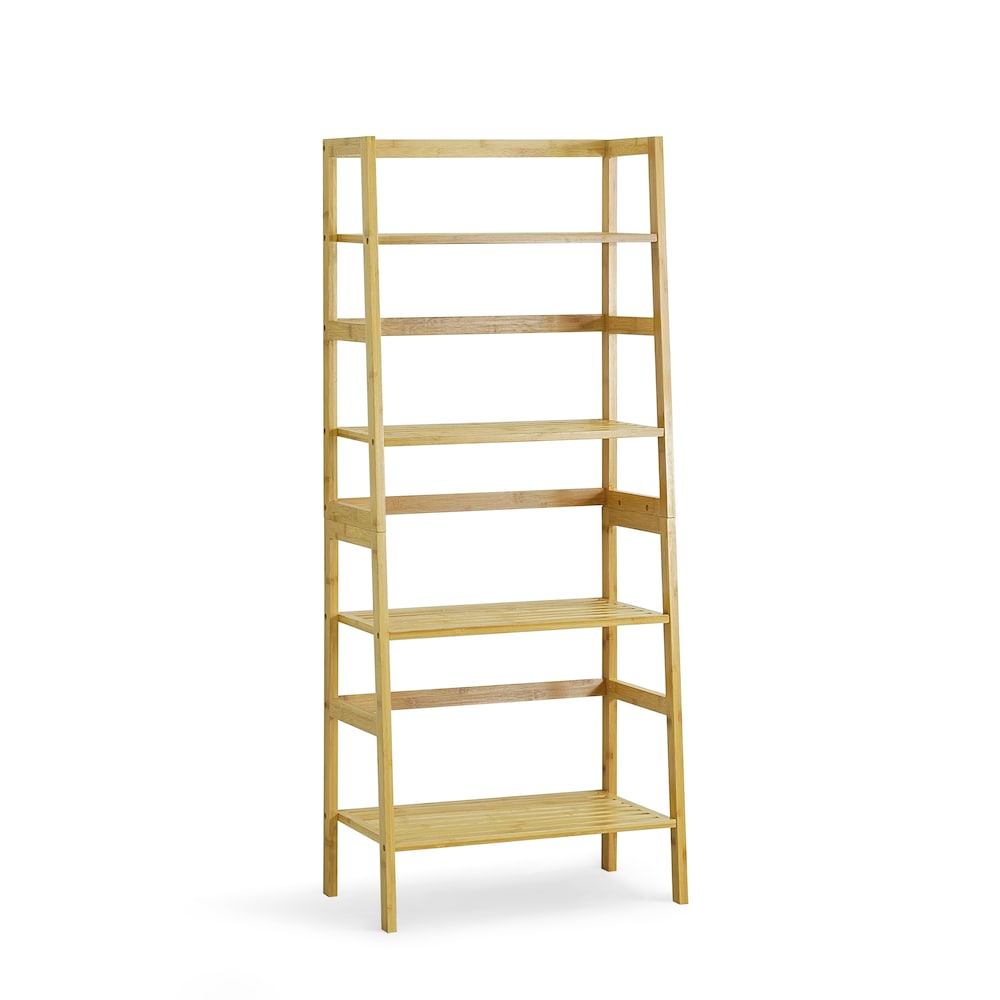 4-Tier Bamboo Ladder Shelf, Multifunctional Storage Rack Stand in Natural Color