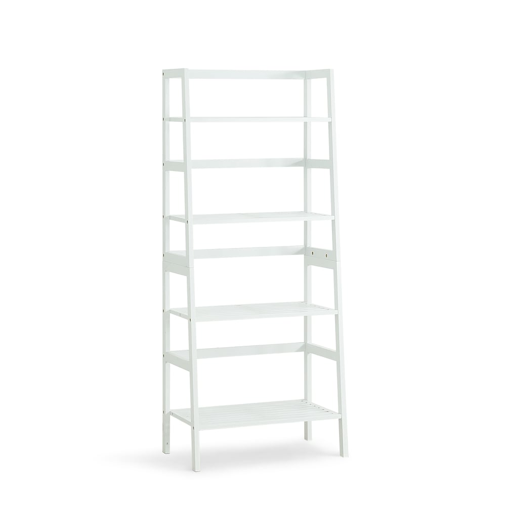 Étagère à échelle en bambou à 4 niveaux, support de rangement multifonctionnel de couleur blanche