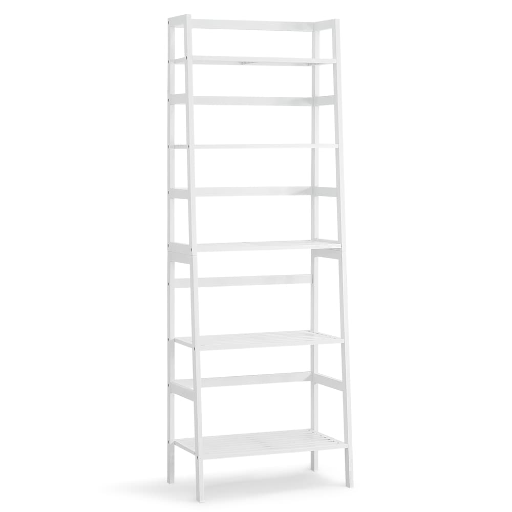Étagère à échelle en bambou à 5 niveaux, support de rangement multifonctionnel de couleur blanche