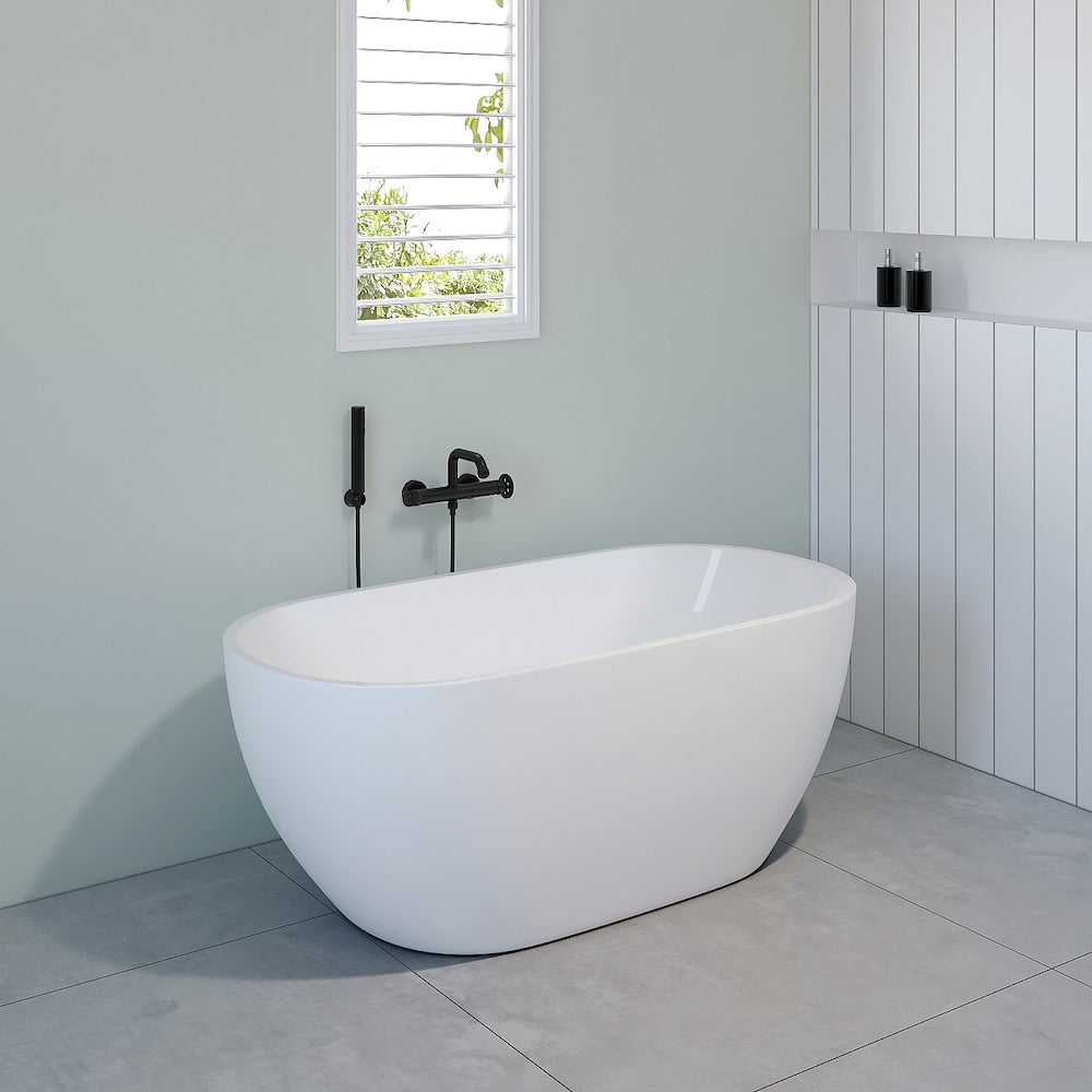 Philip 5 ft. Acrylic Freestanding Bathtub Drain Center Oval Bathtub in Glossy White