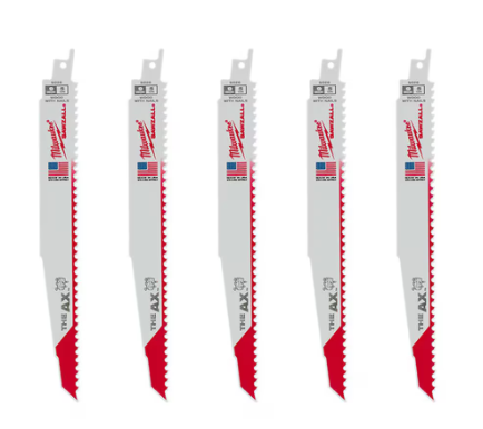 Milwaukee Tool 9 -Inch 5 TPI AX Nail Embedded Wood Cutting SAWZALL Reciprocating Saw Blades (5-Pack)