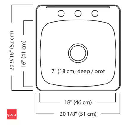 Kindred Drop-In Stainless Steel 20-inch 3-Hole Single Bowl Kitchen Sink with EZ Torque Installation System