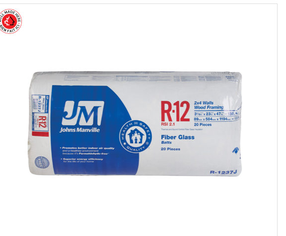 Johns Manville R12 Fibreglass Batt Insulation 150.14-Sq. Ft. 2 x 4 Walls and Wood Framing