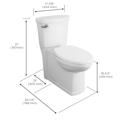 Toilettes allongées dissimulées à chasse unique de 4,8 L à hauteur idéale, 2 pièces, de style American Standard Décor, en blanc 