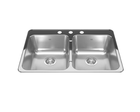 Évier de cuisine à double cuve à 3 trous en acier inoxydable de 31,25 pouces Kindred avec installation EZ Torque