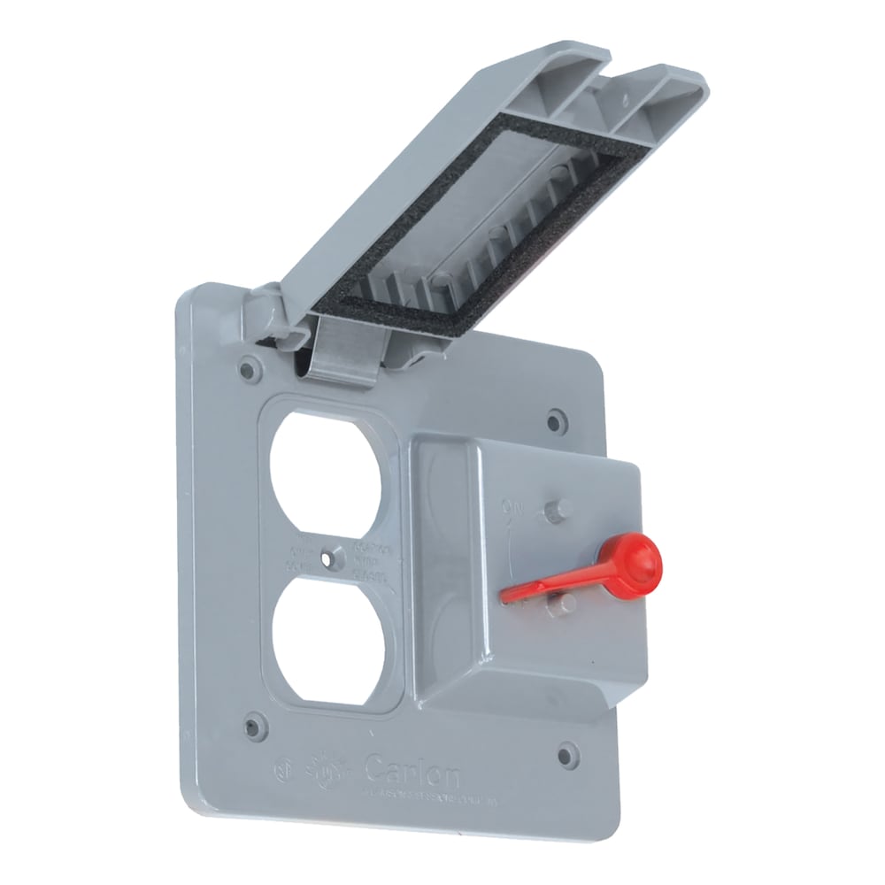 Weatherproof two gang cover for one duplex receptacle