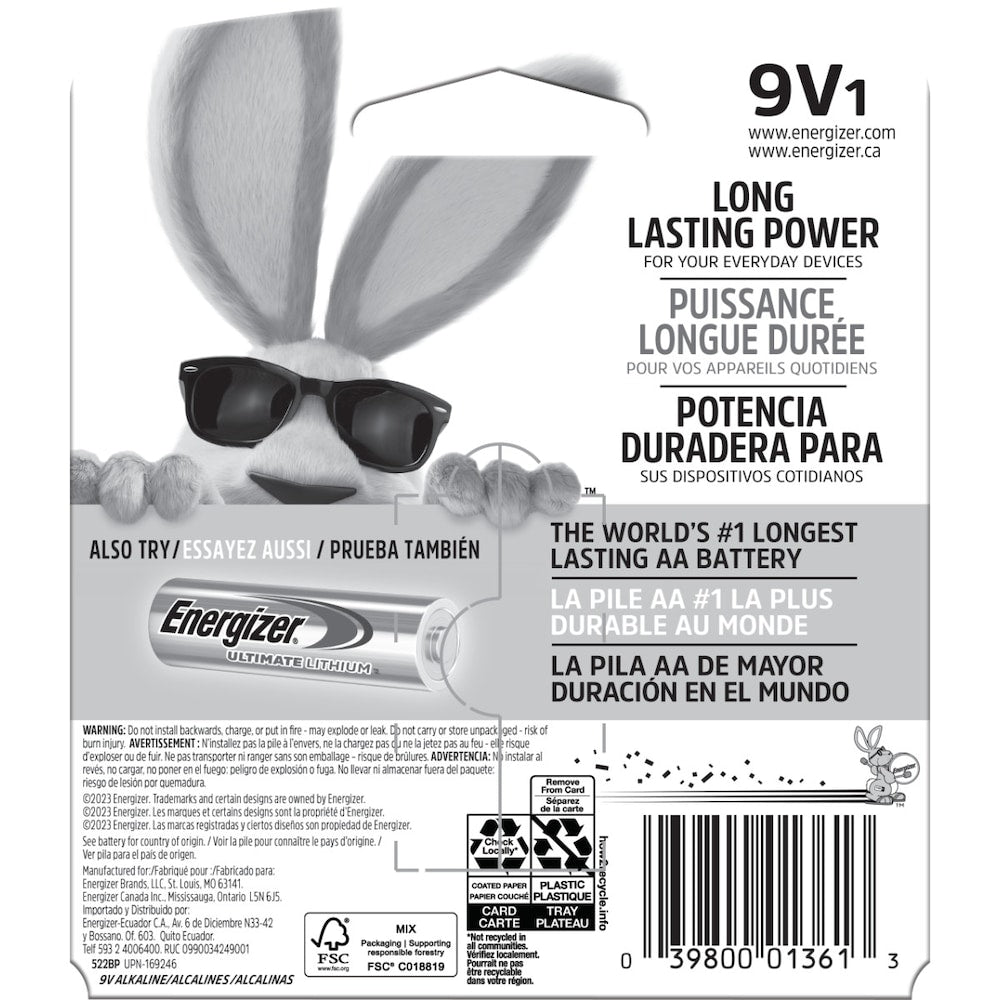 Piles Energizer MAX 9 V (1 paquet), piles alcalines 9 volts