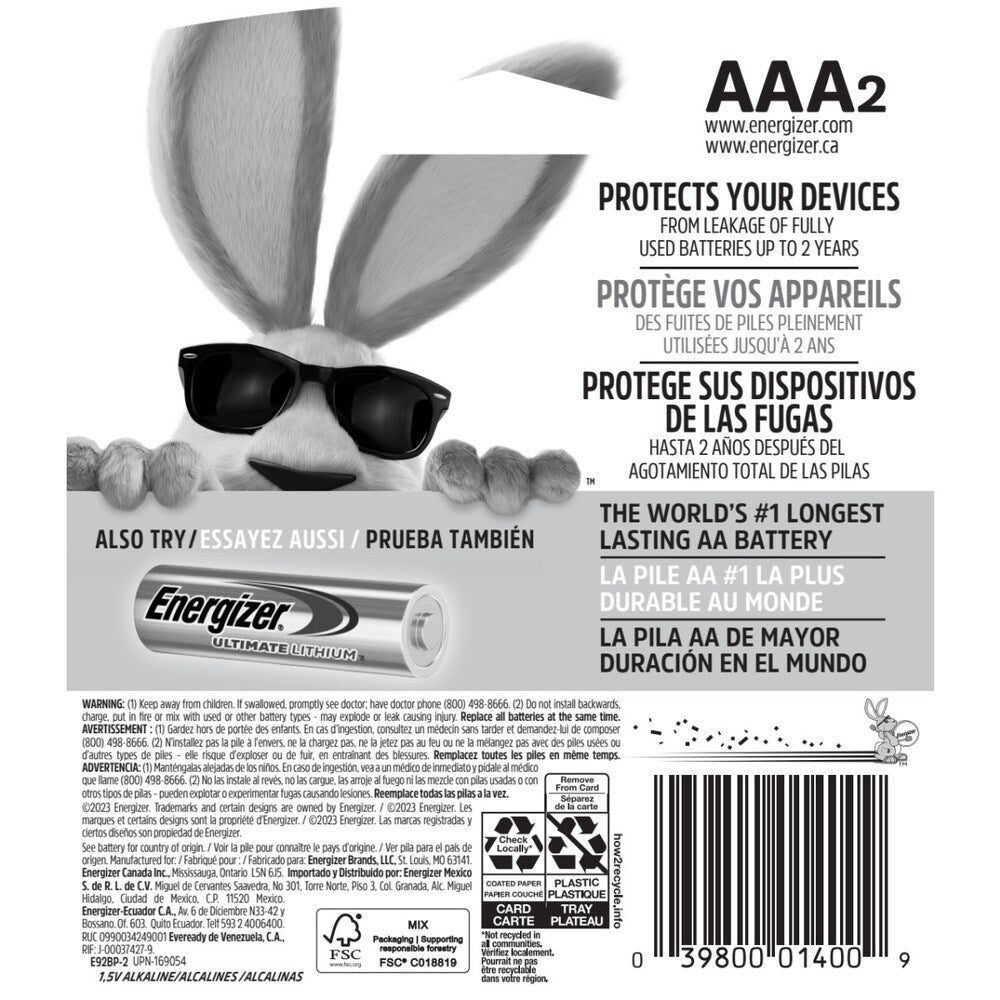 Piles AAA Energizer MAX (paquet de 2), piles alcalines Triple A