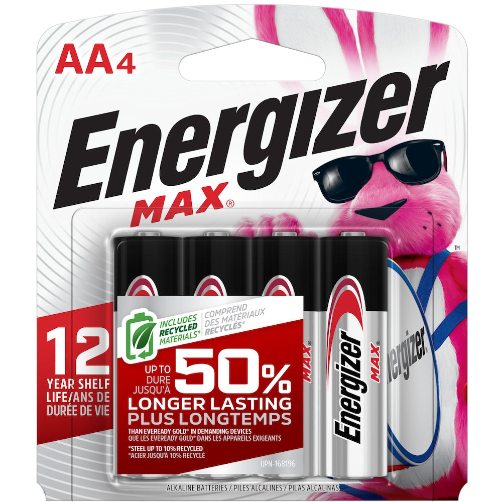 Piles Energizer MAX AA (paquet de 4), piles alcalines doubles A