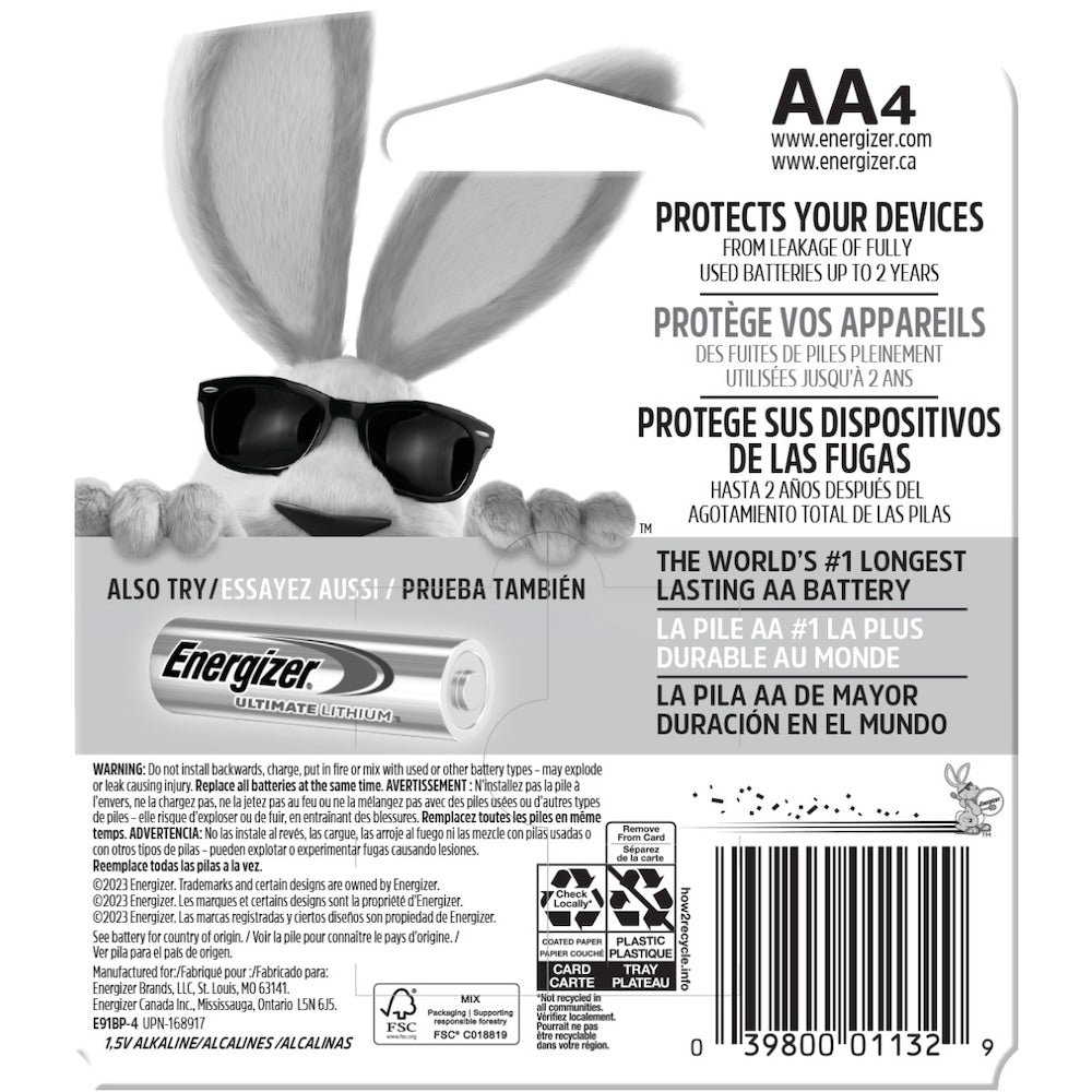 Piles Energizer MAX AA (paquet de 4), piles alcalines doubles A