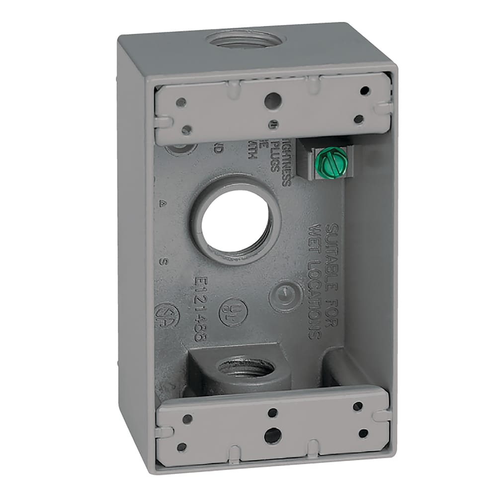 2 in. D Single gang die-cast aluminum grey outlet box with 3 hubs 1/2 in.