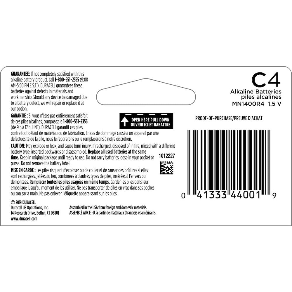 Coppertop C Battery, 4 Pack Alkaline C Batteries