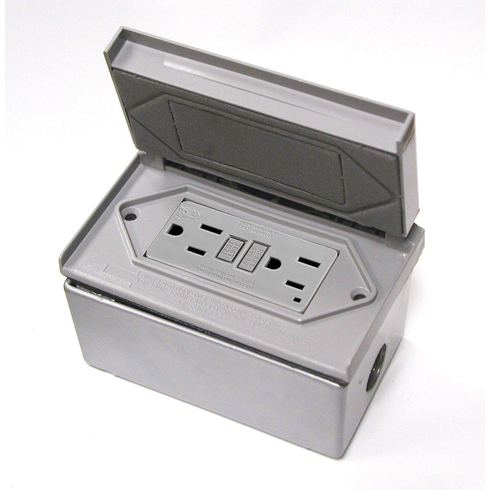GFCI Receptacle Weatherproof Electrical Box Cover Kit, Grey