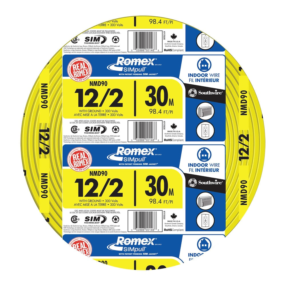 12/2 NMD90 30M Romex SIMpull Electrical Wire - Yellow