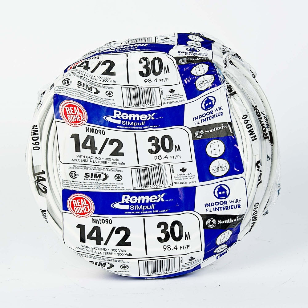 Fil électrique Romex SIMpull 14/2 NMD90 30M - Blanc